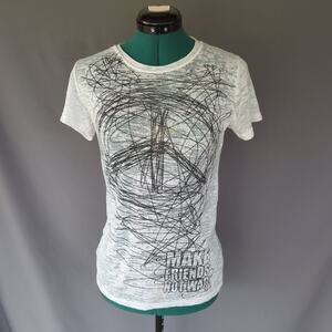Villains & Heroes Y2K Burnout Peace Sign Graphic Tee Semi Sheer Size M